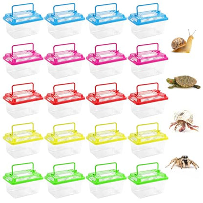 20 Pack Small Plastic Reptile Carrier, Tarantula Enclosure Breeding Box with Handle and Ventilation Lid, for Spider Lizard Turtle Hermit Crab Fish, 5.1 x 3.5 x 3.5 Inch, Multi-Color - size: 5.1 X 3.5 X 3.5 Inch