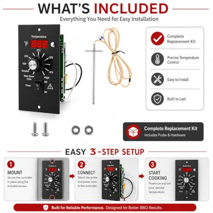 Digital Thermostat Controller, LED Display Temperature Control Panel Barbecue Grill Replacement Part, Replacement Thermostat Kit Parts Digital Pro Controller for All Traeger (with 7'' Probe Sensor) - size: with 7'' Probe Sensor