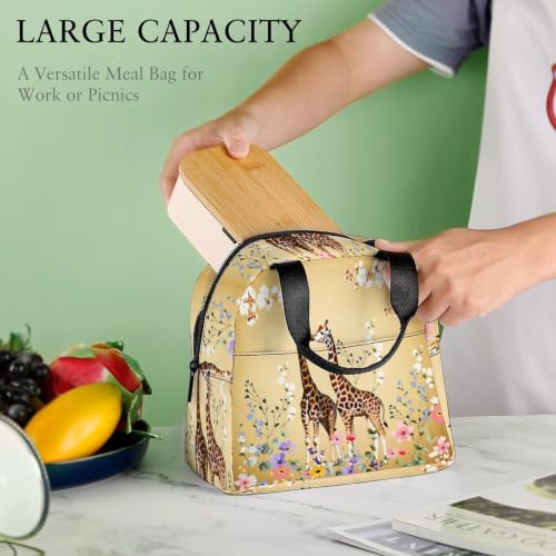 Giraffe Flowers Lunch Bag for Women Men | Insulated Lunch Box Leakproof Food Meal Containers Reusable Foldable 6L Capacity Lunch Tote Bags for Work Picnic Travel - color: style-16