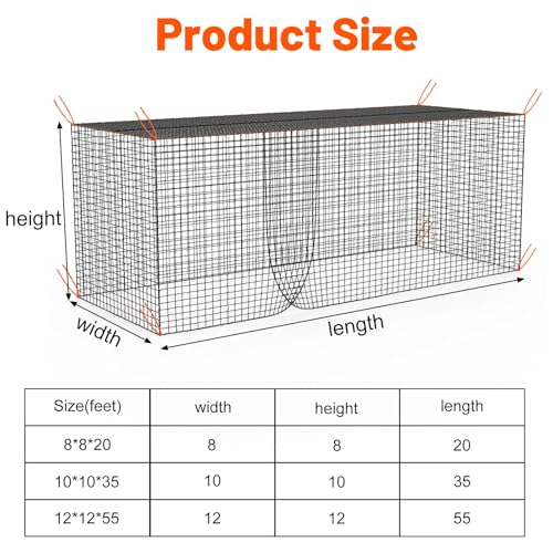 8x8x20 /10x10x35/12x12x55ft Heavy Duty Enclosed Batting Cage Net With Door, Only Net, No Poles and Frame, Professional Softball Baseball Nets for Batting and Pitching, Batting Cages for Backyard - style: 8×8×20Feet