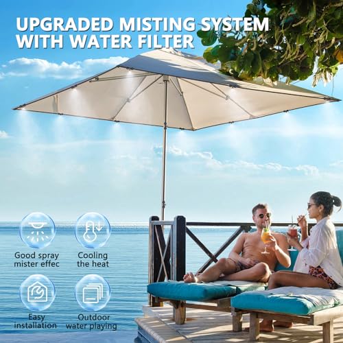 Misters for Outside Patio with Water Filter - 33Ft(10M) Misting system Line 9 Brass Mist Nozzles Brass Adapter(3/4") Patio Misters for Cooling Outdoor Greenhouse Backyard Porch Garden BBQ Party Pool - size: 33FT / 10M