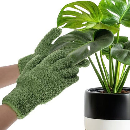 Microfiber Gloves, Dusting Gloves Microfiber Glove for Plants Mittens for houseplants Leaf Plant Care(Dark Green)