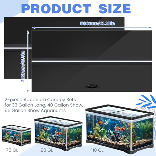 Sieral Aquarium Lids Polycarbonate Canopy with LED Light 2 Pcs Set 22.95 x 11.5 x 0.12 Inch for 33/40/55 Gallon with Center Brace Aquariums Cover Fish Tank Lid with a Hook Knife, Black - color: Black, size: 48 x 13 Inch