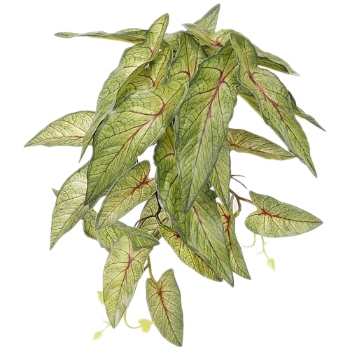 Snake Enclosure Plants, Fake Alocasia Black Velvet Hanging Suction | For Ball Python Corn Snake Reptile Habitat Décor - color: Fake Arrowhead Plants Green