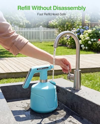 TaskStar Electric Spray Bottle 2L/0.5 Gallon, Battery Powered Garden Sprayer Up to 7.5 Hours Long Battery Life with Fast Charging, Automatic Mister Spray Bottle for Plant with Independent Water Inlet - color: Blue