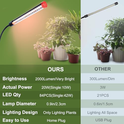Gamechanger! 18 Watt Power Draw, NO Need Adapter, FECiDA 2026 2Head Clip Grow Lights for Seed Starting, Bonsai, Small Indoor Plants, Enough Bright Like Sun, 4/8/12/16/20H Timer - size: Clip-2Head-18W