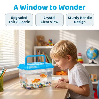 NOLITOY 4 pcs Thick Plastic Portable Fish Tank Mini Aquarium Travel Carrier | Clear Viewing Box, Sturdy Handle Design, Turtle Breeding Habitat, Multi Color Theme, Reptile Clinic Transport Gear, 5.90 inch