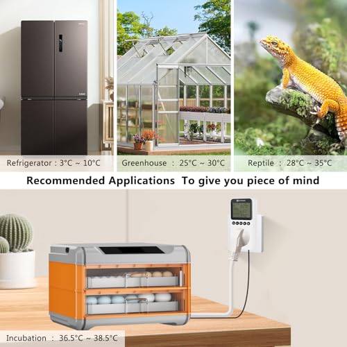 KETOTEK KT3200PRO Day Night Thermostat Temperature Controller Outlet | Digital Heating Cooling Temp Controller with Sensor Timer Regulator for Reptile Greenhouse Brewing Refrigerator