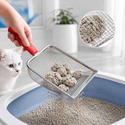 Reptile Sand Substrate Scoop Shovel Sifter, Stainless Steel Mesh Litter Shovel, Hamster Sand Bath Scoop Fine Mesh Metal Reptile Litter Cleaner Scooper for Lizard Substrate Reptile Terrarium Sand Waste