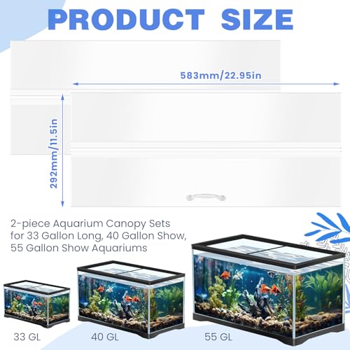 Sieral Aquarium Lids Polycarbonate Canopy with LED Light 2 Pcs Set 22.95 x 11.5 x 0.12 Inch for 33/40/55 Gallon with Center Brace Aquariums Cover Fish Tank Lid with a Hook Knife, Clear - color: Clear, size: 48 x 13 Inch