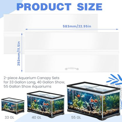 Sieral Aquarium Lids Polycarbonate Canopy with LED Light 2 Pcs Set 22.95 x 11.5 x 0.12 Inch for 33/40/55 Gallon with Center Brace Aquariums Cover Fish Tank Lid with a Hook Knife, Clear - color: Clear, size: 48 x 13 Inch