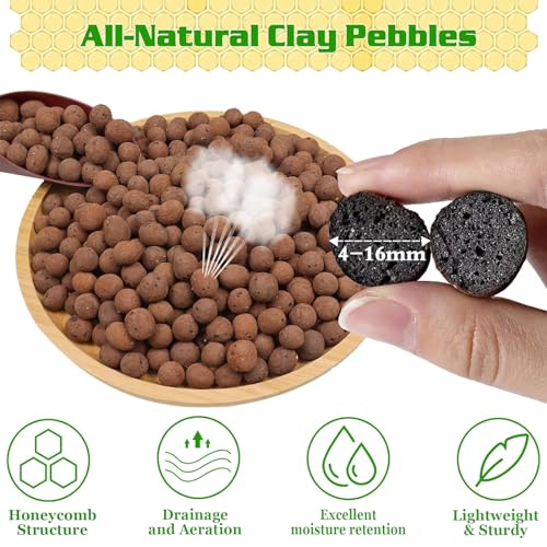 4LB Leca Clay Pebbles for Plants, 4mm-16mm Clay Balls for Hydroponic | Drainage, Reusable, Aeration, Moisture Retention, Lightweight, Natural Leca for Orchids, Succulents, Terrariums, Aquaponics - size: 4LB