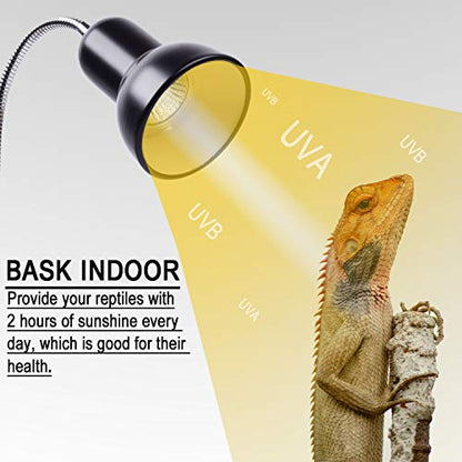 Reptile Heat Lamp UVA UVB Reptile Heating Light Adjustable 50W Turtle Basking Spot Aquatic Lamps for Aquatic Lizard Snake Chameleons Amphibians with 3 Bulbs