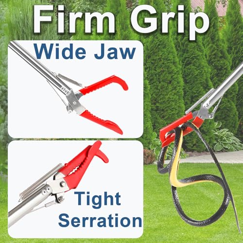 Upgraded 50" Snake Grabber Tool with Lock, Stainless Steel Snake Tongs, Foldable Long Reach Snake Catcher with Non-Slip Grip and Wide Jaw