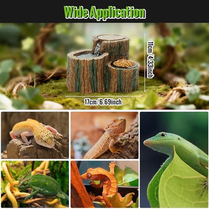 MIXJOY 2 in 1 Reptile Water Fountain with Food Dish 550ML, Reptile Waterfall Drinking Fountain with Adjustable Flow, Natural Resin, Reptile Water Dispenser for Bearded Dragon Gecko Lizard Chameleon