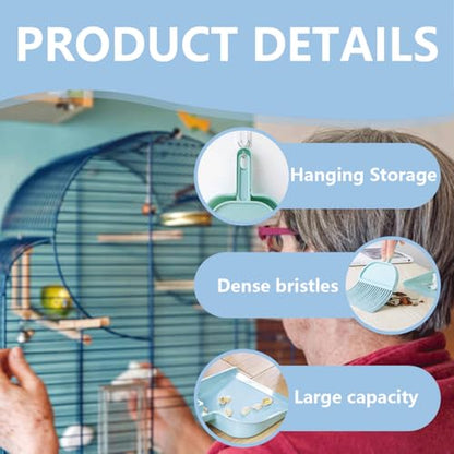 Birdcage Cleaner Set, Mini Dustpan and Brush Set, Animal Droppings Cleaning Tool for Guinea Pigs, Hamsters, Chinchillas, Rabbits, Reptiles, Hedgehogs and Other Small Animals(Gray, Blue)