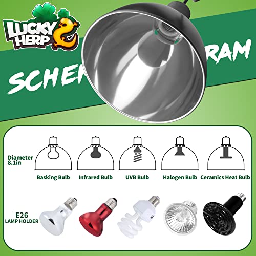LUCKY HERP Aluminum 8.1inch Dome Reptile Light Fixture, Reptile Heat Lamp Fixture for UVB Bulb Basking Heat Bulb - color: Dome Reptile Light Fixture, size: 8.1 inch Non-Adjustable