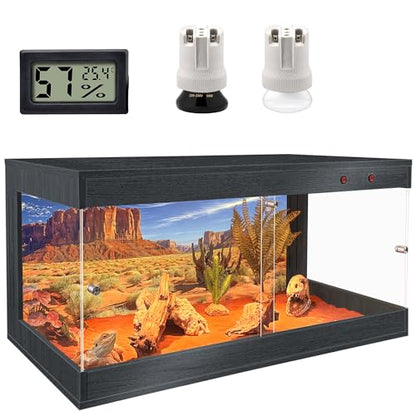 ROYXEN Reptile Tank, 34 Gallons Reptile Enclosure with Lockable Design, Tempered Glass Bearded Dragon Tank for Lizard Habitat, Soild Wood Built-in Sockets (Black, 32"x16"x15.5") - color: Black, size: 32"x16"x15.5"