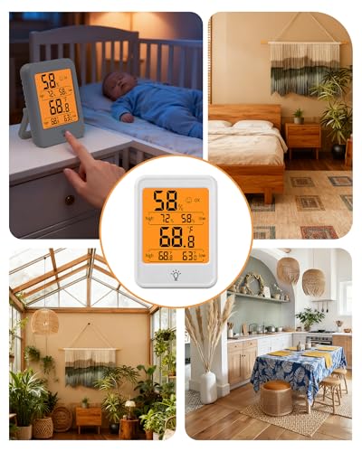 Digital Indoor Hygrometer Thermometer, 2.68-Inch Temperature/Humidity Monitor with Magnetic and Backlit, Indoor Room Thermometer/Humidity Meter for House Home Greenhouse