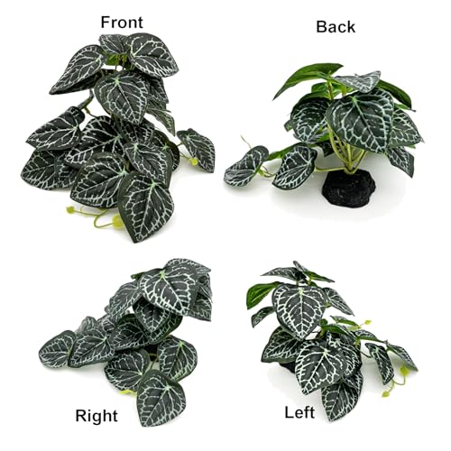 Reptile Plants Terrarium Decor, Artificial Fake Plants for Bearded Dragon, Leopard Gecko, Snake, Crested, Ball Python Tank (Black Crystal Anthurium Leaf + Base) - color: Black Crystal Anthurium Leaf + Base