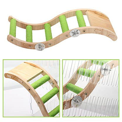 Bird Ladder Bridge, Wooden Pet Parrot Hamster Climbing Ladder Toys, Pet Bird Cage Accessories, Wood Climbing Ladder Perch for Bird Parrot Hamster Squirrel Sugar Gliders Parakeets Cockatiels(S Shape) - color: Green