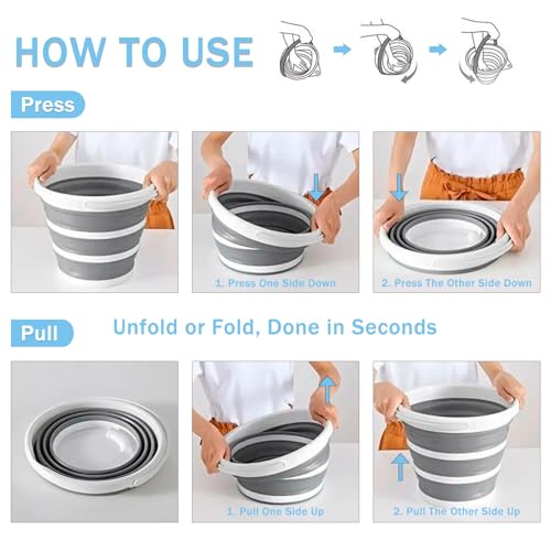 2-Pack Collapsible Buckets - 2.6 Gallon (10L) Large Capacity, Essential for RV, Garden Cleaning, Car Washing, Camping, Fishing, Multi-Purpose Durable Portable Buckets, Easy Storage, Use Anywhere