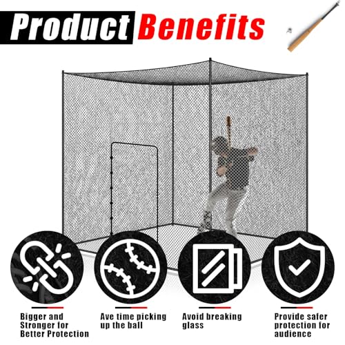 Syhood Baseball Batting Cage Net for Backyard NET ONLY | 55'L/35'L/20'L/10'L Cricket Golf and Softball Cage,Backyard, Indoor and Outdoor Garage Training for Portable PE Hitting Net - size: 10 x 10 x 10 ft