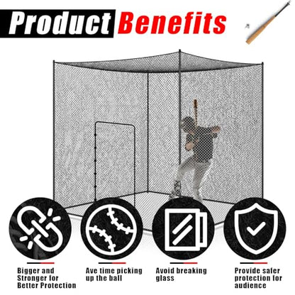 Syhood Baseball Batting Cage Net for Backyard NET ONLY | 55'L/35'L/20'L/10'L Cricket Golf and Softball Cage,Backyard, Indoor and Outdoor Garage Training for Portable PE Hitting Net - size: 10 x 10 x 10 ft