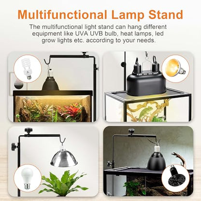 Simple Deluxe Reptile Light Stand Adjustable 14-26 inch Floor Lamp Holder, Metal Bracket for Reptile Tank & Terrarium Heating Light - size: Lamp Stand S