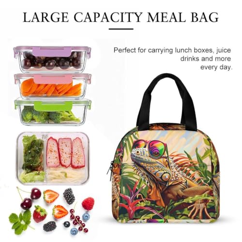Funny Lizard Theme Lunch Bag for Women Men | Insulated Lunch Box Leakproof Food Meal Containers Reusable Foldable 6L Capacity Lunch Tote Bags for Work Picnic Travel - color: Style 1