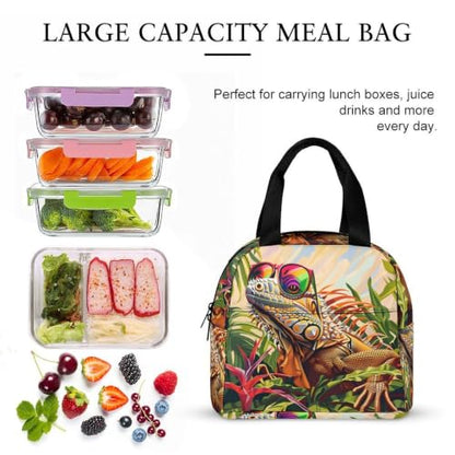 Funny Lizard Theme Lunch Bag for Women Men | Insulated Lunch Box Leakproof Food Meal Containers Reusable Foldable 6L Capacity Lunch Tote Bags for Work Picnic Travel - color: Style 1