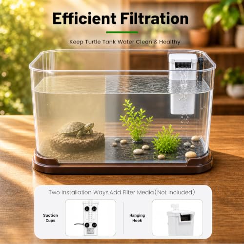 Turtle Tank Starter Kit, Durable PC Turtle Aquarium Kit | Basking Platform & Dimmable Heat Lamp, Baby Aquatic Turtle Tank with Filter,Multi-Function Area for Small Reptiles