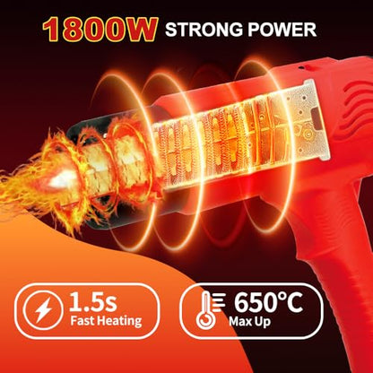 1800W Heat Gun - BILLION GOLD 3D Grip Heavy Duty Hot Air Gun 120℉-1200℉ | Fast Heat Dual Temp Kit with 4 Nozzles, Overheat Protection For Resin Craft, Paint Removal, Heat Shrink Tubing & Diy Crafts