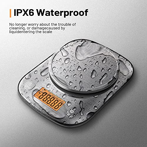 GRAM PRES Food Kitchen Scale Digital Weight Grams and Oz 11lb/0.01oz | With IPX6 Waterproof，Professional Stainless Steel Digital Kitchen Food Scale With Bowl For Weight Loss Dieting Baking Cooking