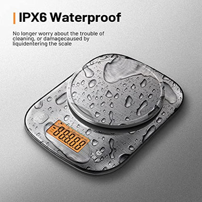 GRAM PRES Food Kitchen Scale Digital Weight Grams and Oz 11lb/0.01oz | With IPX6 Waterproof，Professional Stainless Steel Digital Kitchen Food Scale With Bowl For Weight Loss Dieting Baking Cooking