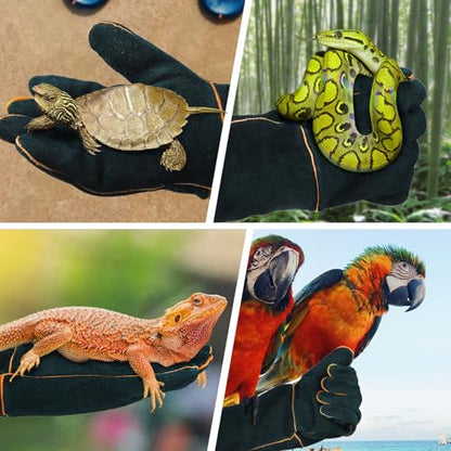 Animal Handling Gloves - 23.6 inch Bite Proof Gloves, Anti Scratch Cowhide Leather for Cat Grooming, Snake Animal Handling - color: Green