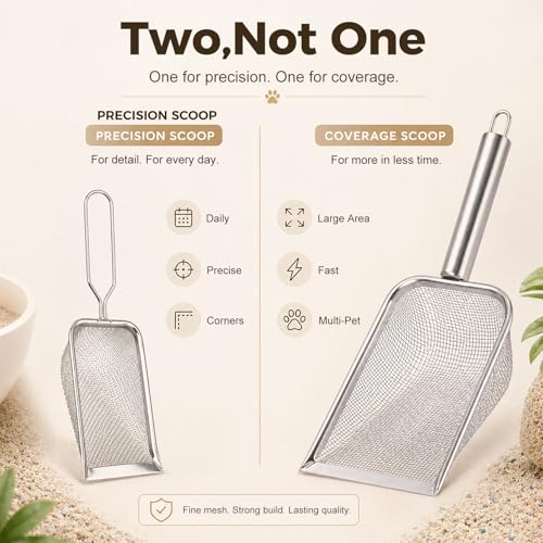 Stainless Steel Hamster Sand Scoop Set, 1mm Fine Mesh & Standard Scoop Combo, Small Pet Sand Bath Cleaner for Hamsters, Gerbils, Mice, Reptiles, Easy Sifting for Fine Sand