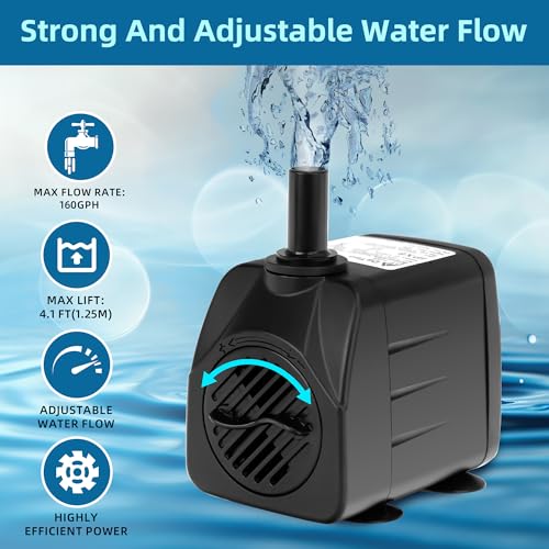 DaToo Mini Submersible Fountain Water Pump With LED Light 160GPH 10W Small Ultra Quiet Water Pump With Tubing For Aquarium Fish Tank Outdoor Pond Water Feature Fountain Statuary - size: 160GPH 10W(12 LED)