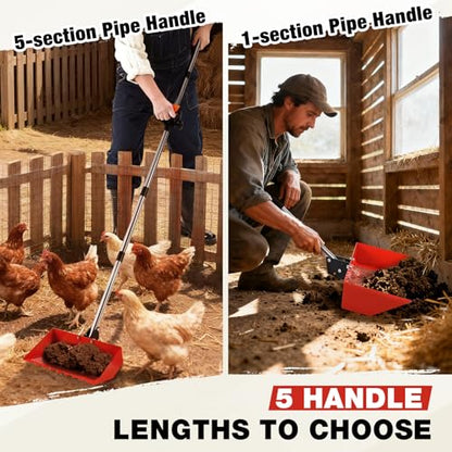 Chicken Poop Scooper, 2-in-1 Metal Chicken coop Scoop | 35 to 76" Adjustable aluminum alloy Handle for Sand & Rake, Litter Scooper Sand Sifting Shovel Chicken Coops/Animals House