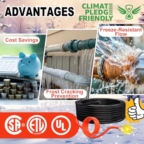 HEATIT Pipe Heating Cable - Reliable Freeze Prevention, Easy DIY Install, Durable Design for Water Pipes CSA & ETL Certified, Energy-Efficient Water Pipe Heat Cable HISD 9ft, 7w/ft, 120V - style: 9 Feet