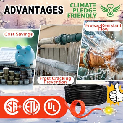 HEATIT Heat Tape for Water Pipes Heating Cable with Thermostat 7Ft 120V | Pipe Heating Cable For Metal And Plastic Home Pipe, Electric Pipe Heat Trace System Protect Pipes In Winter CSA ETL Certified - style: 7 Feet