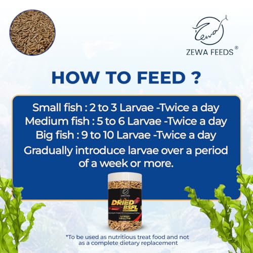 Dried Black Soldier Fly Larvae - 100% Natural, Protein Rich Fish Food for Arowana, Flower Horn, Oscar, Parrots, Reptiles (75 g/2.65 Oz/500 ml)