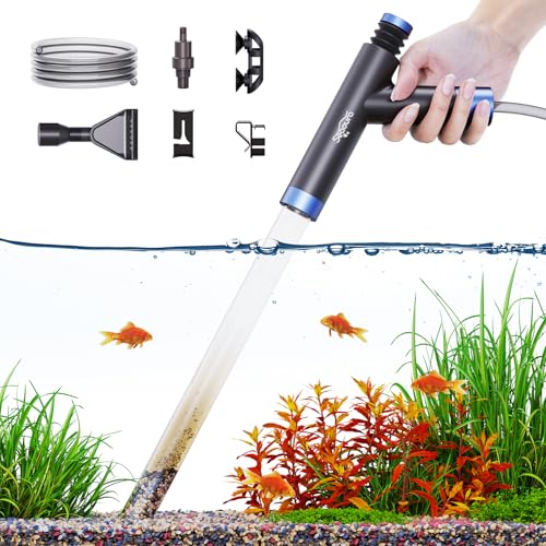 SEAOURA Gravel Vacuum for Aquarium Siphon, Fish Tank Vacuum Cleaning Kit | Manual Water Changer with Air Push Button, Aquariums Sand Suction Set, for Goldfish Betta Poop Sucker Manure Wash Sand - color: Silver gray + Navy blue
