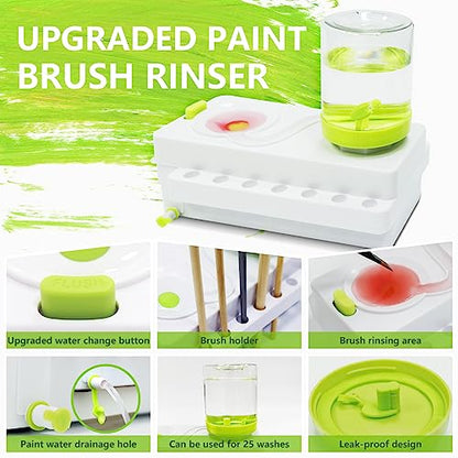 Paint Brush Cleaner, Brush Rinser with Drain and Brush Holder, Upgrade Water Circulation Paintbrush Cleaner Rinser for Acrylic, Watercolor, Water-Based Art Supplies Paint Brush Cleaner Tool, Green - color: Green