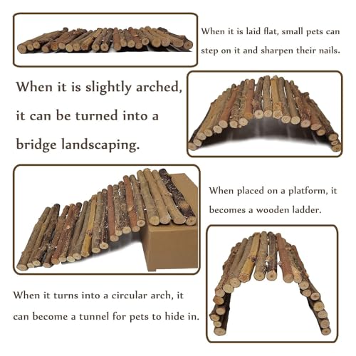 Hamiledyi 11.8" L x 6.7" W Wooden Reptile Bridge Ladder, Climbing Toy, Natural Hideout Tunnel Ramp, with Reptile Food Water Bowl for Lizards Gecko Spiders Snakes Tortoise - size: 11.8 x 6.7 inches