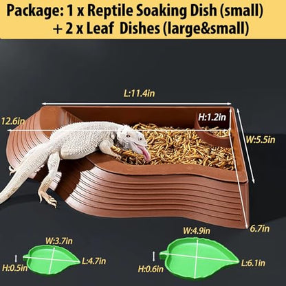 Tortoise Water Bowl with Ramp, 3PCS Leaf Reptile Food Water Bowl Turtle Pool Reptile Water Dish Tortoise Bathing Pool Turtle Soaking Dish Aquarium Habitat Accessories Small - size: Small