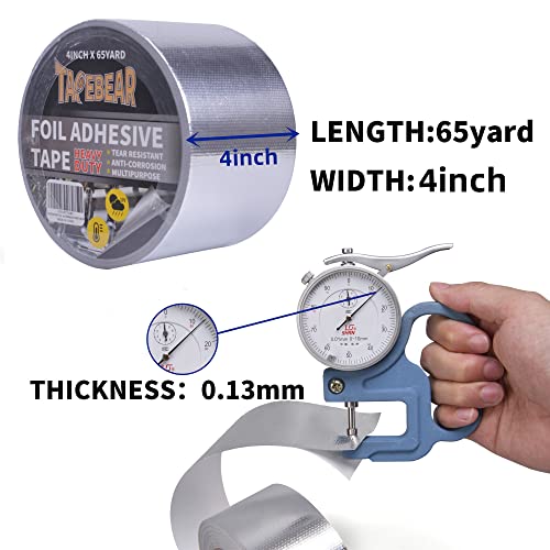 TAPEBEAR Heat Shield Tape Aluminized Fiberglass Cool Tape 4inch x 65Yards | Self-Adhesive Reflective Thermal Barrier Tape Heat Resistant for Air Dryer Vent, HVAC, Heating Unit, Auto, Pipe, 196Ft - size: 4inch x 65yard