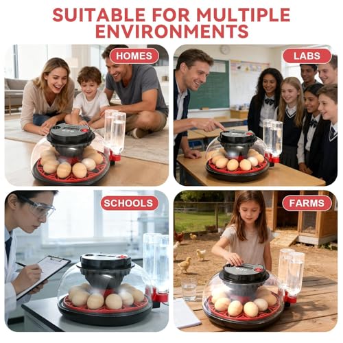 Nest II - 12 Egg Incubator for Beginners, Multi-Level Adaptive Humidity (Auto-Refill & Dual-Bottle) & Stable Temp Control, Auto Egg Turning, Real-Time Display, Candler for Hatching Poultry Eggs - size: 12 Egg [Black&Red]