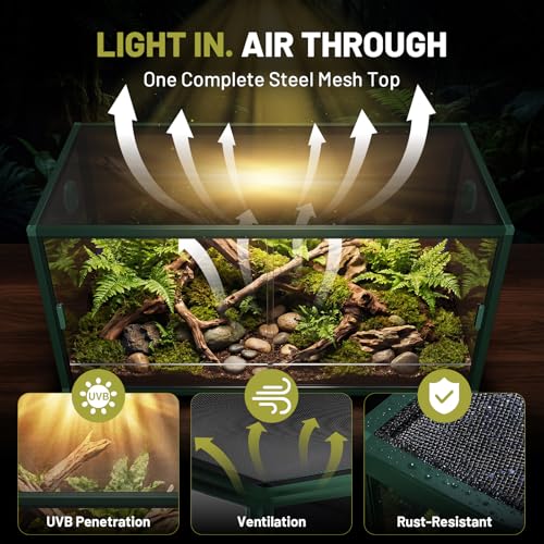 120 Gallon Reptile Tank, 4x2x2 Reptile Enclosure for Bearded Dragon, Snake, Ball Python & Chameleon, Aluminum Alloy Reptile Terrariums Cage with Front Sliding Tempered Glass Doors (Green) - color: Green