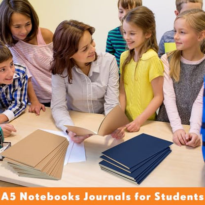 100 Pcs Journals Notebooks Bulk - Kraft Softcover A5 Small Notebooks 5.5 Inch x 8.3 Inch Notepads with 60 Page 30 Sheet for Writing Sketch Travel Office Supplies(Brown, Navy,Lined) - color: Brown, Navy, style: Lined